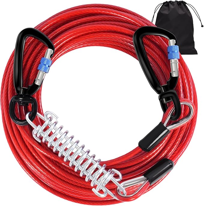 Snagle Paw Dog Leads for Yard 70FT-1000LBS Break Strength,Heavy Duty Tie Out Cable for Dogs with Swivel Lockable Hook & Spring,Chew Proof Dog Chain for Outside,Dog Run Cable for Medium Large Dogs