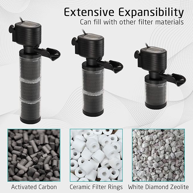 XpertMatic Aquarium Filter for 120-170 Gallon Tank, Internal Fish Tank Filter with Water Pump, 528 GPH 3 Stages Biochemical Sponge Filter for Large Tank, Pond, Wavemaker, Air Supply, SainSmart