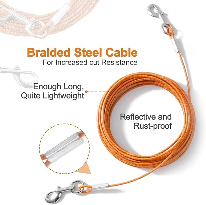 Tie Out Cable for Dogs,30FT Dog Leads,Heavy Duty Tie Out Cable for Large Dogs Up to 125lbs,Durable Dog Runner Tether Line for Outdoor,Yard