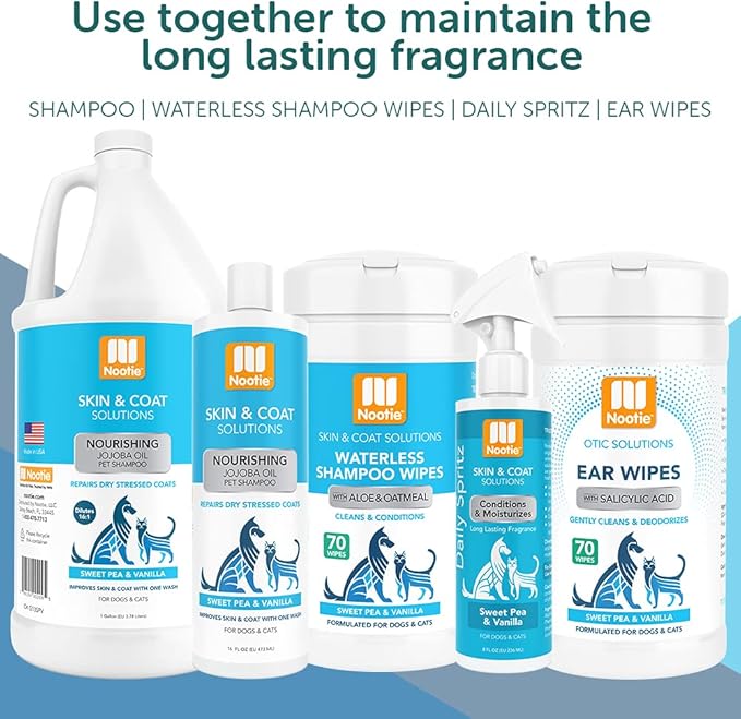 Nootie Sweet Pea Vanilla Daily Spritz for Dogs and Cats - Conditions and Moisturizes Fur, Long Lasting Pet Spray - 16oz