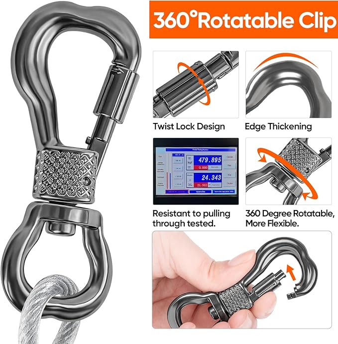 Tresbro 80FT Reflective Tie Out Cable for Dogs Up to 250 Pounds, Steel Wire Lead Leash Cable with Stainless Dual Fix Buckle, Lightweight and Enduring, Dog Chains Outside for Outdoor,Yard,Camping