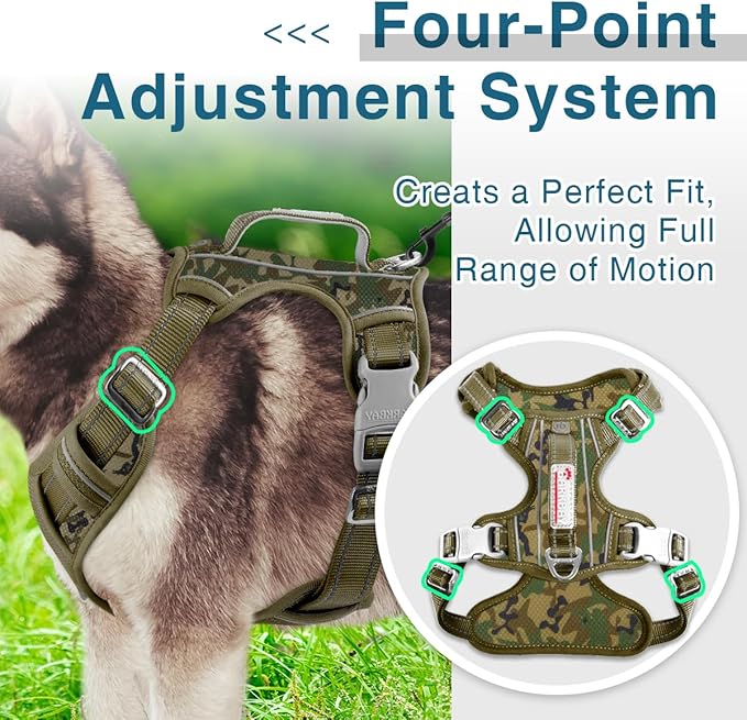 BARKBAY Dog Harness No Pull with ID Tag Pocket - Heavy Duty, Reflective, Easy Control for Large Dogs(Camo,L)