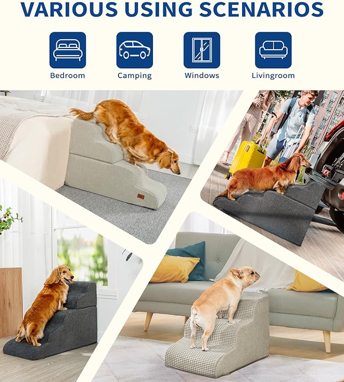 Dog Step for Bed, Dog Stair 5-Step 35D Pet Stair 22.8" H for High Bed or Sofa Non-Slip Balanced Pet Step Indoor, Grey