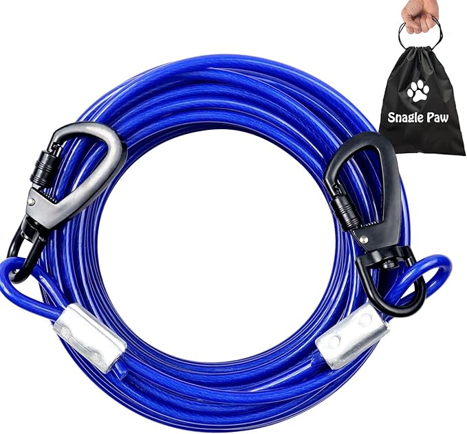 Tie Out Cable for Dogs, 100FT Dog Leads for Yard Chew Proof, Heavy Duty Dog Tie Out Cable for Large Dogs Up to 250lbs, Durable Dog Runner for Yard or Camping