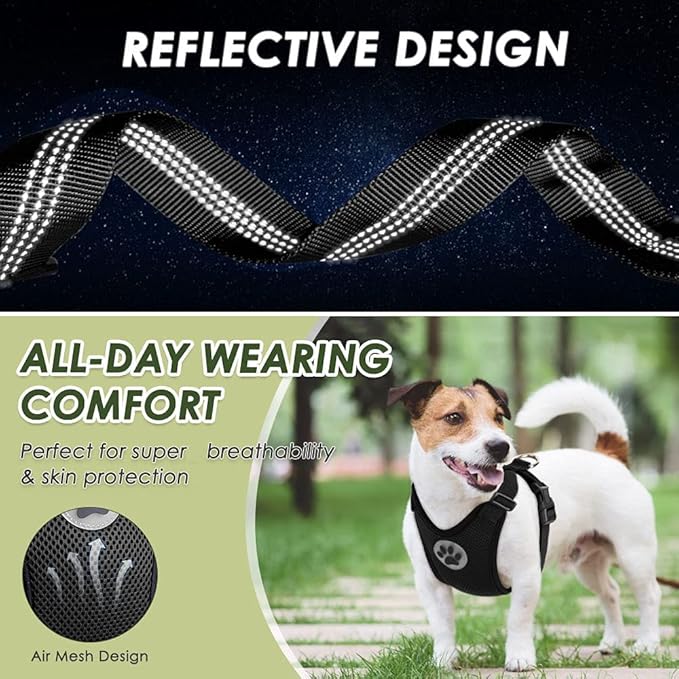 Lukovee Dog Seat Belt - Adjustable Dog Car Harness for Large, Medium & Small Dogs, Soft Padded & Breathable Mesh Dog Seatbelt with Car Vehicle Connector Strap (Black, XX-Small)