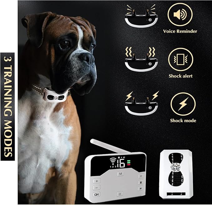 Wireless Dog Fence Electric Training Collar 2 in 1, Dog Boundary Containment System, Beep & Shock Dog Fence with Waterproof Collar, Adjustable Control Range, Pet Fence for Stubborn Dogs,for2dogs