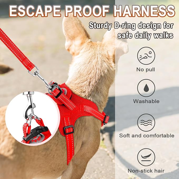 Dog Harness Step in Dog Vest Harness, Reflective Adjustable Puppy No Pull Harness Breathable Soft for Small and Medium Dogs Cats, Red, XXS