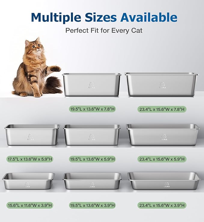 Extra Large Stainless Steel Cat Litter Box, 27.5" L×19.6" W×5.9" H, XXL Metal Kitty Litter Pan with High Sides, Odor-Free, Non-Stick, Easy to Clean, Ideal for Big Cats & Multi-Cat