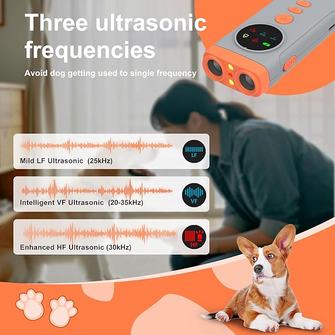 Dog Bark Deterrent Devices, Ultrasonic Bark Deterrents Rechargeable Dogs Barking Silencer with LED Display Screen Long Range in 50FT for Indoor Outdoor Dog Training