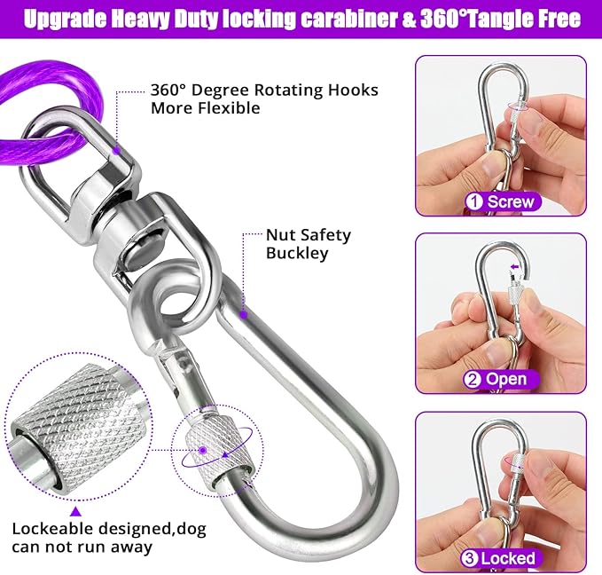 Jenico Dog Tie Out Cable, 10-150FT Runner Cable with Swivel Hook and Shock Spring, Yard and Camping Dog Leash Tether for Small to Medium Pets Up to 500 LBS