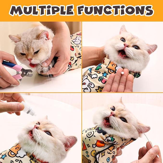 Cat Grooming Wrap, Self-Adherent Soft Cat Blanket to Wrap, Nail Clipping, Anti-Bite, Anti-Scratch, Anti-Escape Calming Wrap (Dalmatian Print, 3-6 lbs)