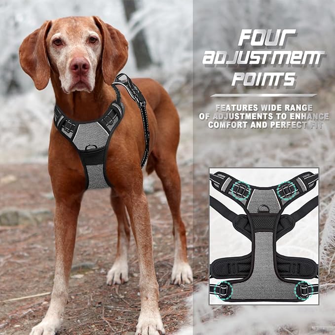BARKBAY No Pull Dog Harness Front Clip Heavy Duty Reflective Easy Control Handle for Large Dog Walking(Dark Grey,S)