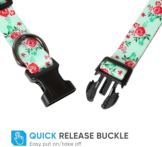 HEELE Dog Collar, Adjustable Soft Dog Collar for Small Medium Large Dogs,Floral Patterned Puppy Collars with Quick Release Buckle M Length 13.39''-20.87''