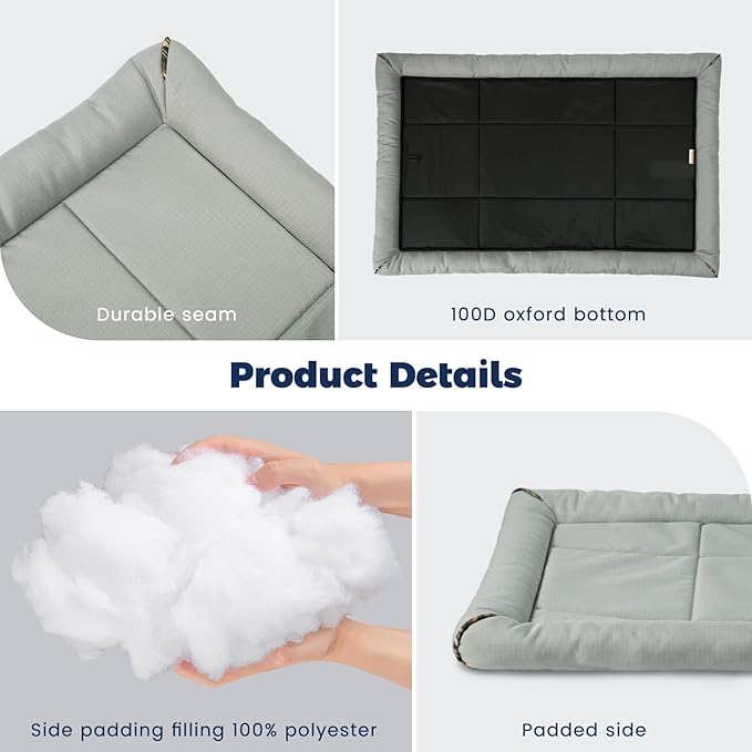 Miguel Oxford Ripstop Outdoor Waterproof Dog Bed for Metal Dog Crates Water-Resistant All Weather Pet Mat Durable Easy Wipe Clean Travel Indoor Outdoor Puppy Cat Crate Bed 48inch, Grey