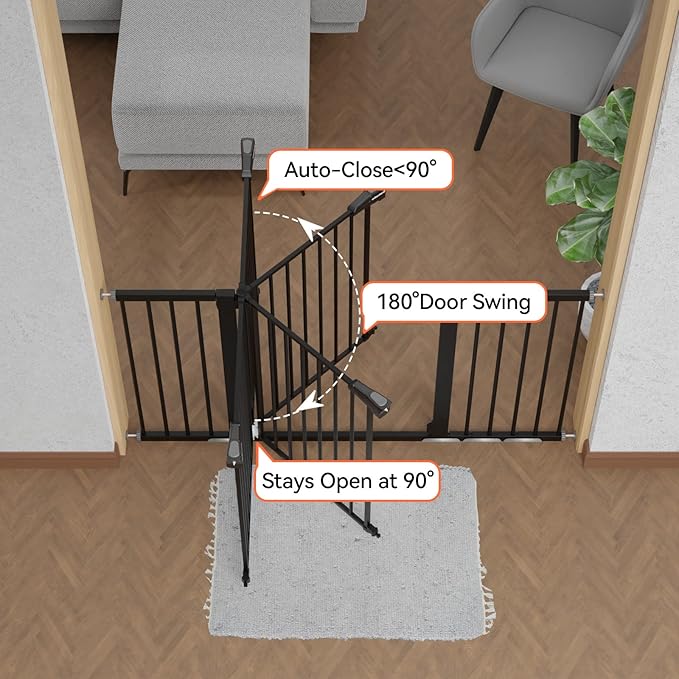 BABELIO Extra Wide Baby/Dog Gate, 29-55" Auto Clos for The House and Doorway, Safety Pressure Mounted Pet Door, NO Need Tools and Drilling, Black