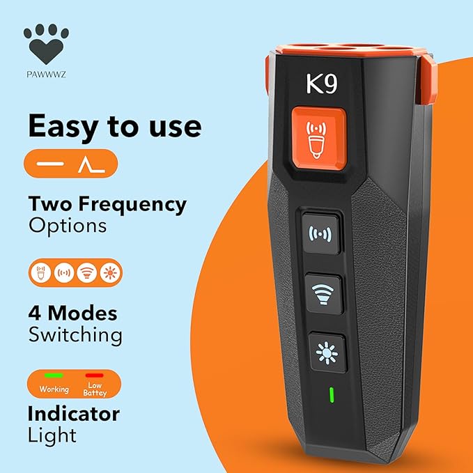 K9 Dog Bark Deterrent – Safe & Effective Ultrasonic Anti-Bark Device for Dogs, Non-Harmful, No Shock, Humane Training Tool for Dogs. Rechargeable 2-in-1 Training Tool with LED Flashlight.