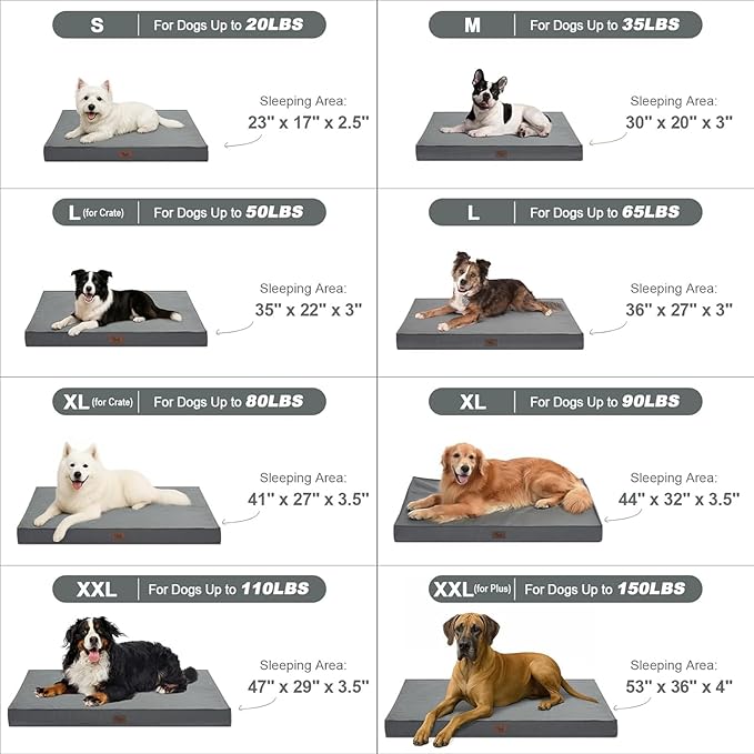 Outdoor Large Dog Bed, Waterproof Dog Bed for Large Dogs, Egg Crate Foam Pet Bed with Removable Washable Oxford Cooling Cover, Grey
