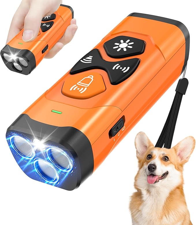 Ultrasonic Dog Trainer Dog Bark, Deterrent Devices for Own or Neighbor's Puppy, Device Safe & Effective Portable Anti Barking Device for Dogs Indoor Outdoor Use Orange Black