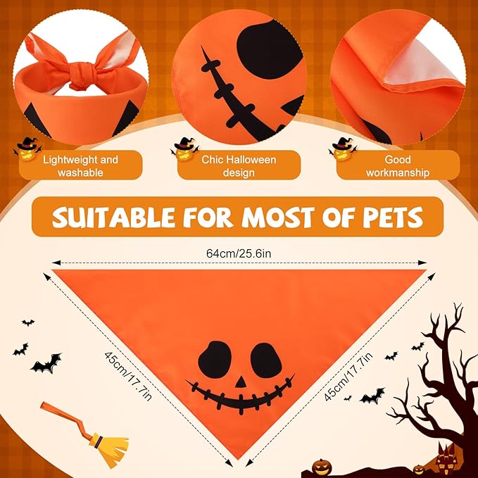 Newwiee 50 Pcs Halloween Dog Bandanas Bulk Pumpkin Dog Bandanas for Dogs Bibs Triangle Dog Scarf Dog Kerchief Set Orange Dog Bandanas for Halloween Pet Costume Accessories Decoration