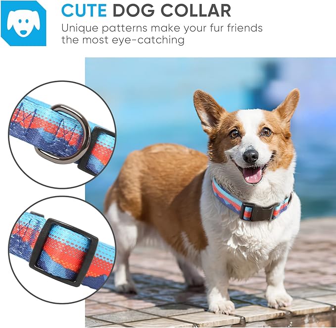 HEELE Dog Collar, Adjustable Soft Dog Collar for Small Medium Large Dogs,Floral Patterned Puppy Collars with Quick Release Buckle S Length 9.84''-14.96'