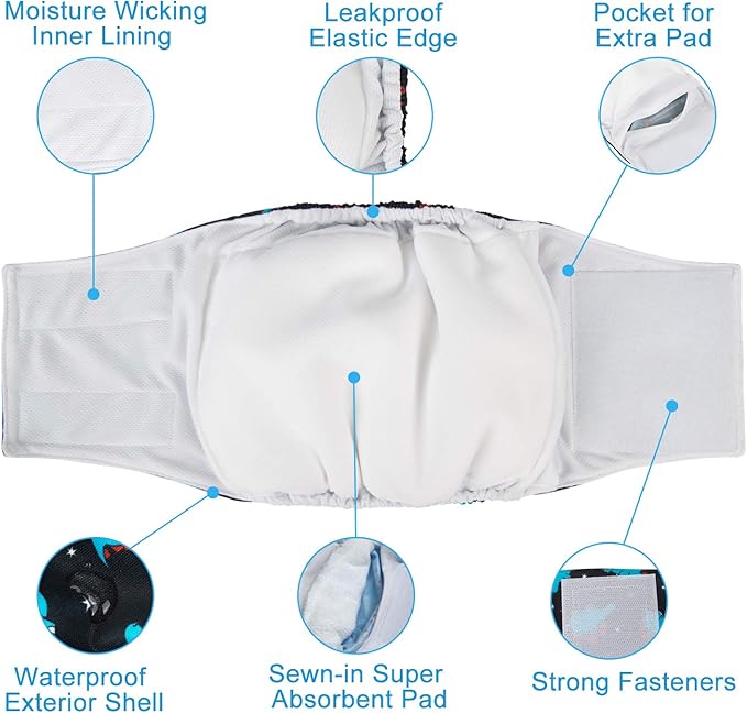 CuteBone Christmas Doggie Diapers for Male Dogs Large Dog Diapers Male DM34L