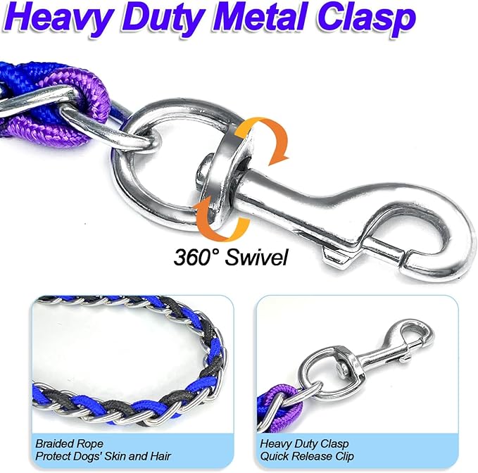 Dog Leash Rope Chain, Nylon Rope Metal Chain for Pet Leads. 6ft Heavy Duty Chew Proof Training Walking for Medium Large Dogs. (Medium, Blue&Black)