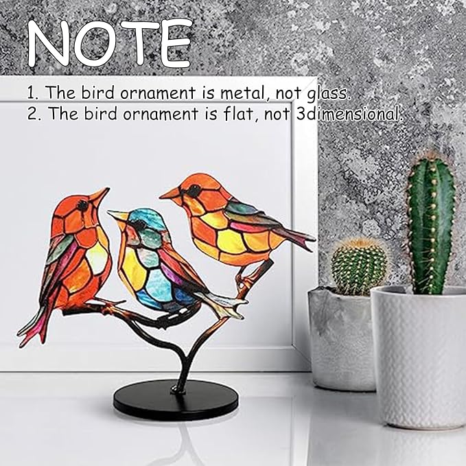 3Birds on a Branch, Metal Desktop Decorations, Home Bird Decorations for Office, Window, Aviary, Garden, Gifts for Bird Lovers, Boxed Set.
