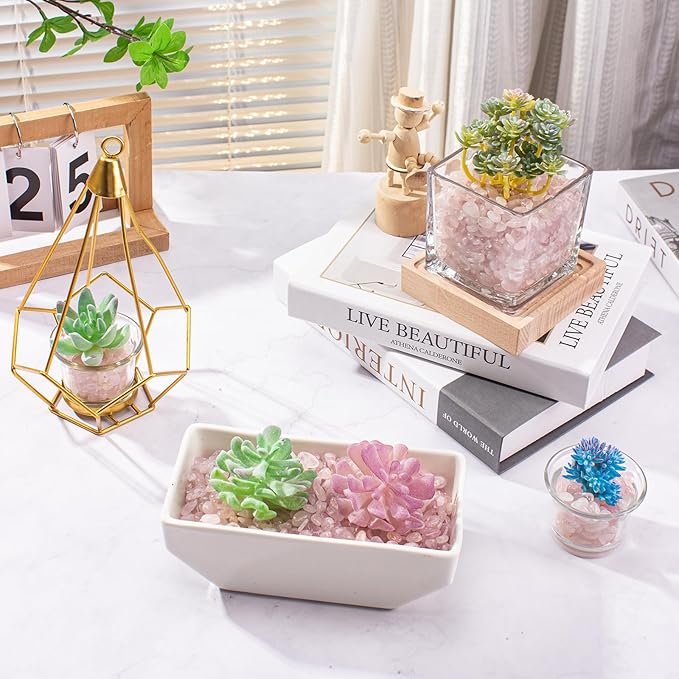 3 Lb Rosy Pink Stones Aquarium Gravel Rocks, Tumbled Chips Crushed Crystal Quartz Healing Stones for Garden|Vase Filler|Fish Turtle Tank Decorations