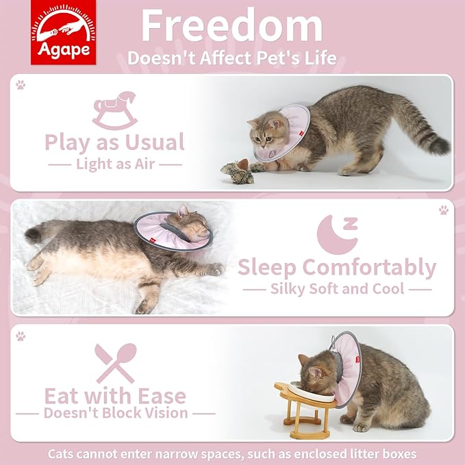 Agape Comfortable Cat Cone, Lightweight Recovery Cone Soft, Stop Licking & Scratching, E Collar for Small, Medium & Large Cats, Wound Care