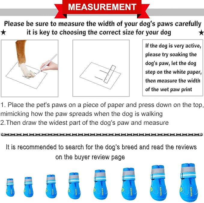 QUMY Dog Shoes for Large Dogs, Medium Dog Boots & Paw Protectors for Winter Snowy Day, Summer Hot Pavement, Waterproof in Rainy Weather, Outdoor Walking, Indoor Hardfloors Anti Slip Sole Blue 5