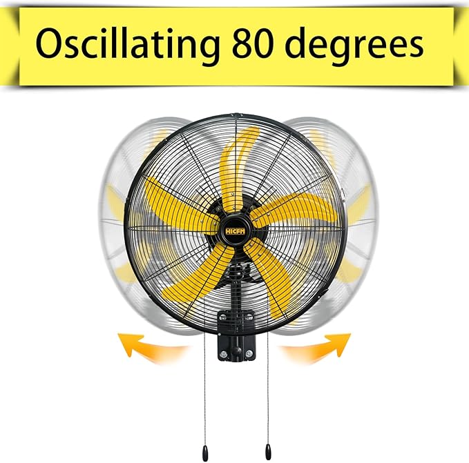 HiCFM 2 Pack 20" Oscillating Wall Mount Fan, 5000 CFM High Velocity Industrial Wall Mounted Shop Fans with 3-Speed Setting for Commercial, Garage, Warehouse, workshops, Factory - UL Listed
