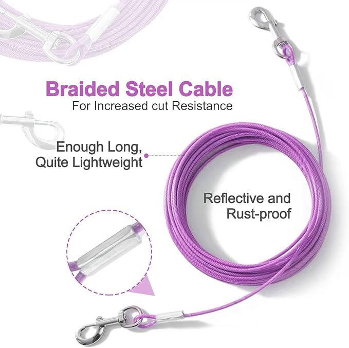 Tie Out Cable for Dogs,50FT Dog Leads,Heavy Duty Tie Out Cable for Large Dogs Up to 125lbs,Durable Dog Runner Tether Line for Outdoor,Yard