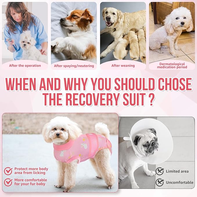 Lukovee Recovery Suit for Dogs, Zipper On Recovery Suit for Female Male Dog, Onesie Abdominal Wounds Cone E-Collar Alternative Prevent Licking Spay Recovery Suit (Large, A-Pink)