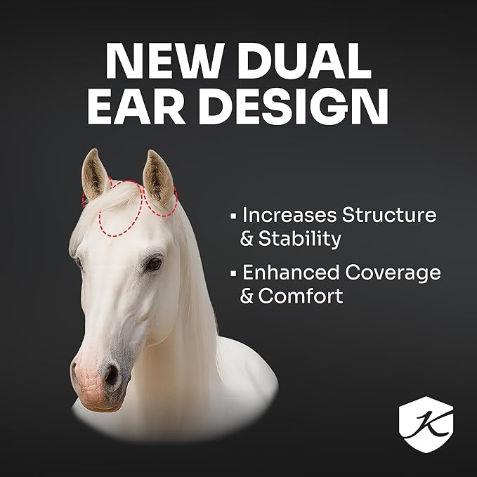 Kensington UV Horse Fly Mask with Web Trim - Protective Mask with Dual Ear Opening & Forelock Freedom - Small, Deluxe Black