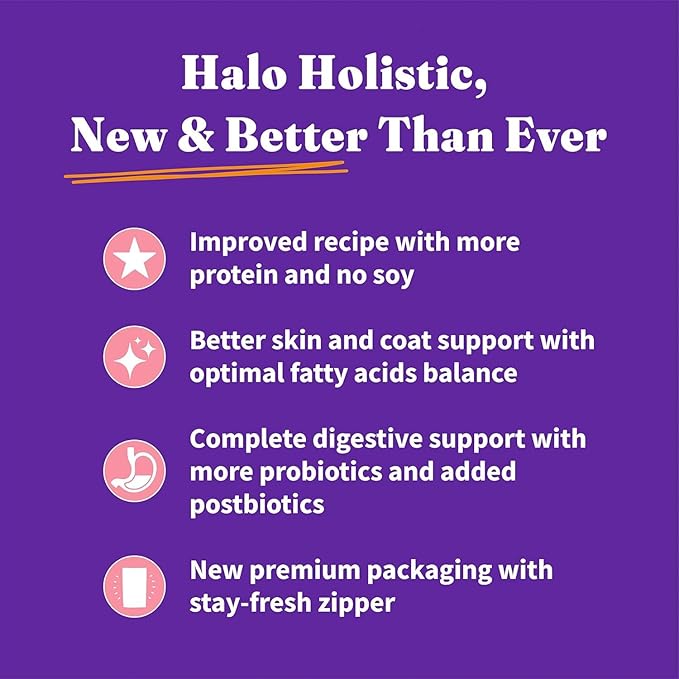 Halo Holistic Kitten Food, Wild Caught Salmon & Whitefish Recipe, Grain Free Dry Cat Food, Complete Digestive Health, 6 lb Bag