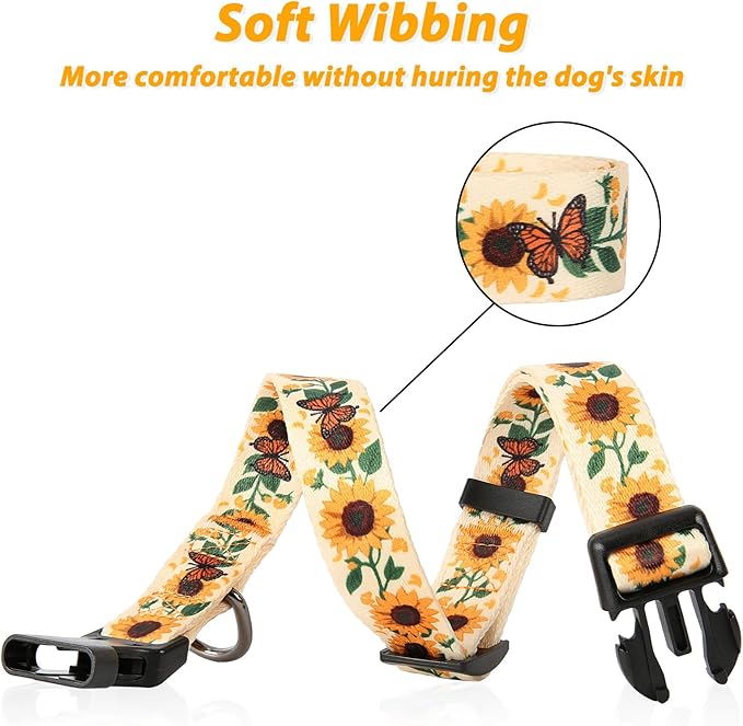 HEELE Dog Collar, Adjustable Soft Dog Collar for Small Medium Large Dogs,Sunflower Floral Patterned Puppy Collars with Quick Release Buckle Sunflower Yellow M Length 13.39''-20.87''