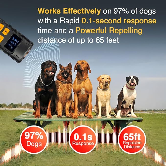 Dog Bark Deterrent Device, 4-in-1 Ultrasonic Anti Barking, 6 Training Modes 60 FT Range No More Barks Indoor Outdoor Behave Humane, Compact Bark Control for Dogs & Cats IPX6 Waterproof, Rechargeable