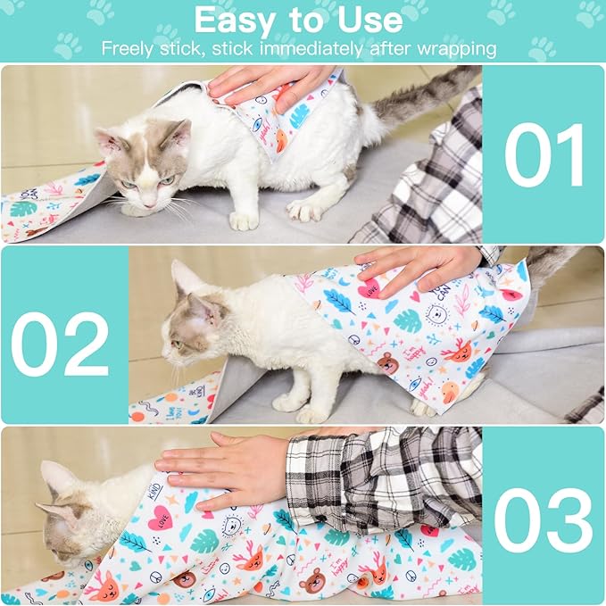 33.5" Cat Wrap for Grooming, Maximum, Self-Adherent Soft Cat Blanket for Nail Clipping, Anti-Bite-Scratch-Escape Calming Wrap, Cats Burrito Swaddle for 6-18 lbs (Orange Kitten, XX Large)