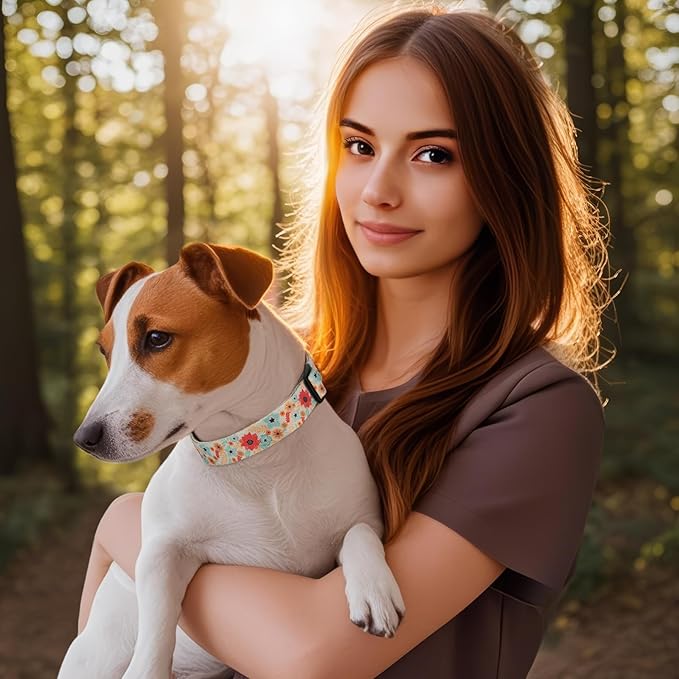 HEELE Dog Collar, Adjustable Soft Dog Collar for Small Medium Large Dogs,Floral Patterned Puppy Collars with Quick Release Buckle Galsang White S Length 9.84''-14.96'