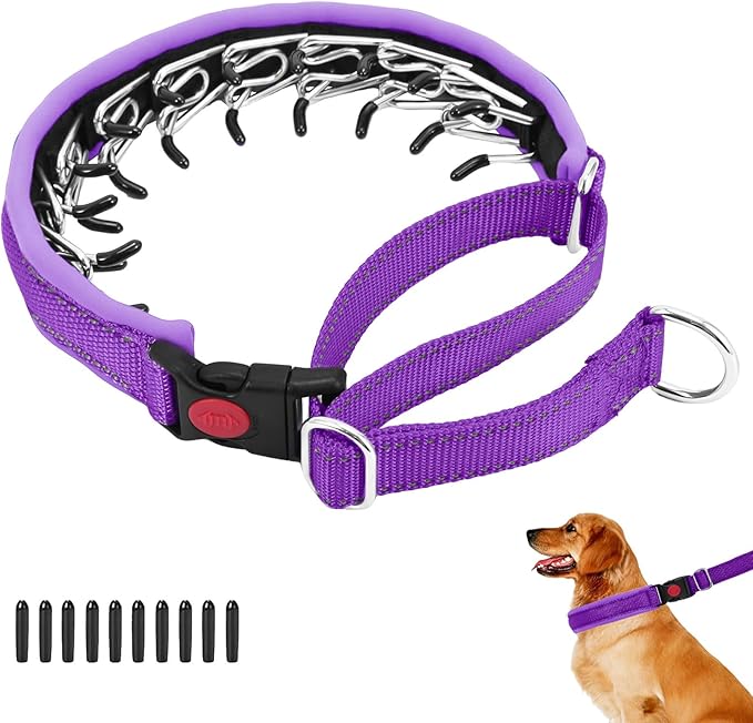 Martingale No Pull Dog Collar for Large Medium Small Dogs, Heavy Duty Nylon Reflective Adjustable Anti Pull Slip Collar with Buckle for Training Walking S Purple