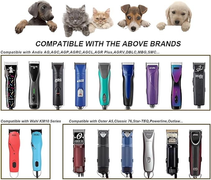 4PCS Wide Blades for Dog Grooming Blades Compatible with Andis,Oster A5,Wahl km10 Dog Clippers,Detachable Stainless Steel Dog Clipper Blades (10W+30W+5FW+7FW)