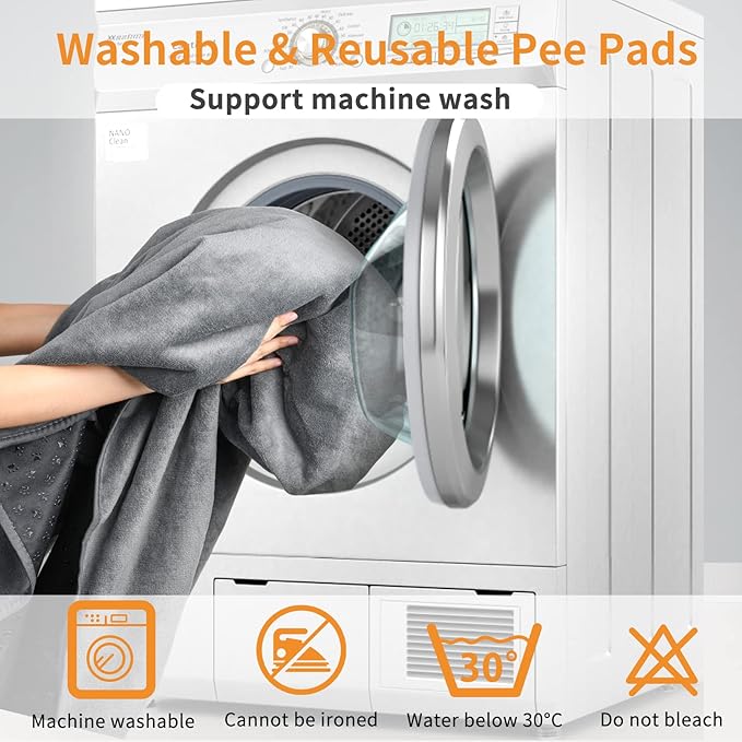 LOOBANI 2 Packs Extra Large Reusable Dog Mat for Floor, Non-Slip Washable Pee Pads for Dogs, Fast Absorbent Pet Whelping Pads, Puppy Playpen Mat for Incontinence, Housebreak, Crate, 72x72in,Gray