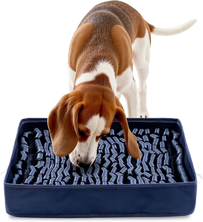 Snuffle Mat for Dogs, Dog Puzzle Mat, Interactive Dog Toys for Enrichment,Sniff Mats with Non-Slip Backing,Suitable for Breeds and Sizes of Dogs (Navy, 17" X 15")