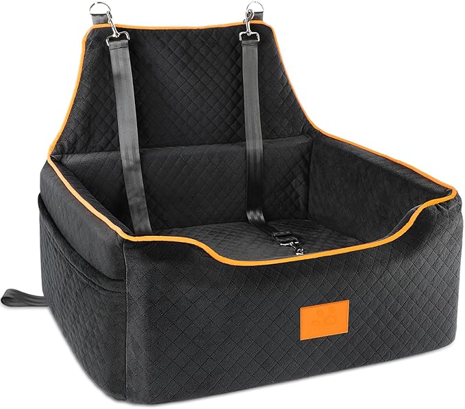 Dog Car Seat for Large/Medium Dog, Booster Seat for Dogs Under 55Lbs or 2 Small, Detachable and Washable Travel Pet Seat with Thick Cushion and Storage Pockets (Black)