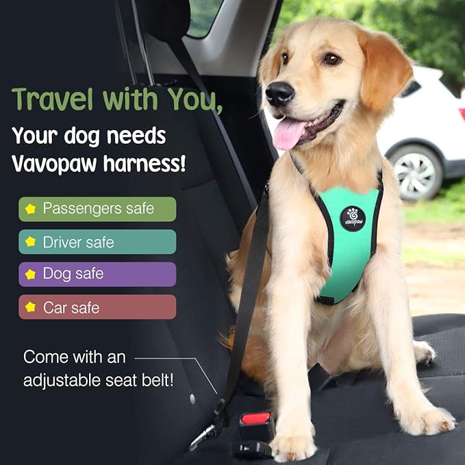Dog Seat Belt, Safety Vest Dog Car Harness with Adjustable Buckle Dog Seat Belt for Vehicle Nylon Pet Safety Seat Belts Heavy Duty(M, Lake Blue)