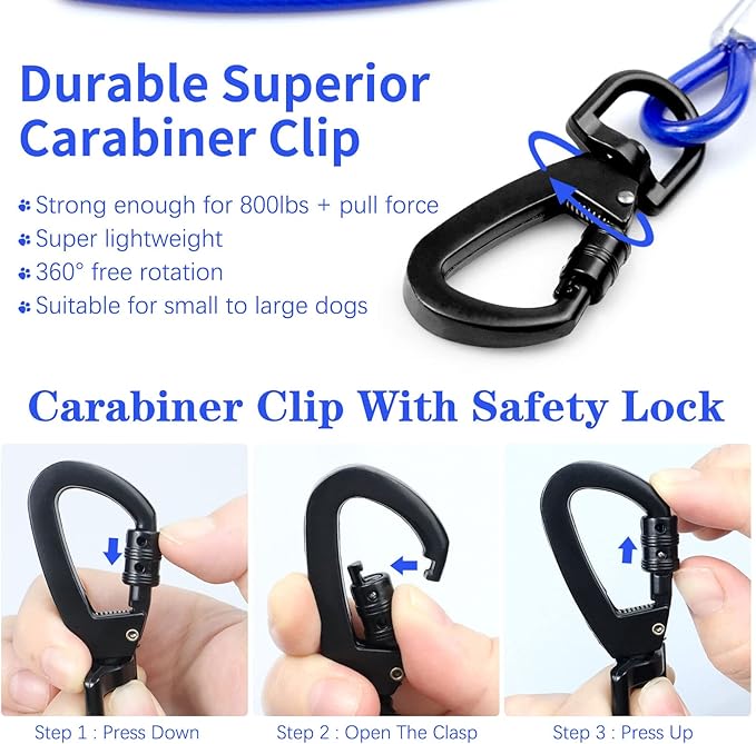Tie Out Cable for Yards, 50FT Chew Proof, Heavy Duty for Large Dogs Up to 250lbs, Durable Dog Runner for Camping