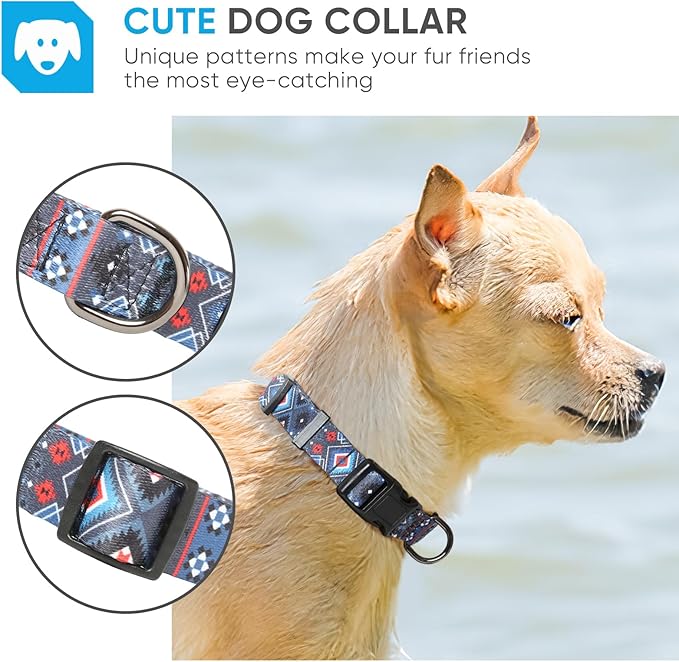 HEELE Dog Collar, Adjustable Soft Dog Collar for Small Medium Large Dogs,Bohemia Patterned Puppy Collars with Quick Release Buckle L Length 15.94''-25.59'