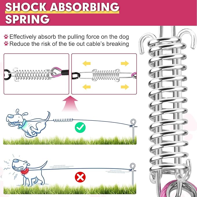 Snagle Paw 10FT Dog Tie Out Cable - 1000LBS Strength, Heavy Duty Yard Leads with Spring & Swivel Hook, Dog Line Tether for Small/Large Dogs