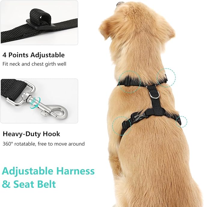 Dog Seat Belt, Safety Vest Dog Car Harness with Adjustable Buckle Dog Seat Belt for Vehicle Nylon Pet Safety Seat Belts Heavy Duty(XXL, Blue)