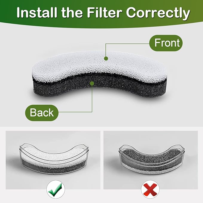 Cat Water Fountain Filter,Arc-Shaped Sponge Activated Carbon Cat Fountain Filter Replacement Filters Compatible WF050 & WF100 Automatic Pet Water Fountain (12 Pack)